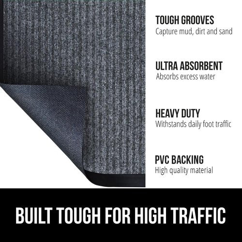 GORILLA GRIP Waterproof Door Mat - Heavy Duty Entryway Rug for Home & Office | 60x36 Charcoal Gray
