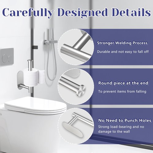 Toilet Paper Holder, Stainless Steel & No Drilling Toilet Paper Holder Wall Mount, Waterproof Self Adhesive Toilet Paper Holders for Bathroom, Kitchen, Washroom（Sliver）