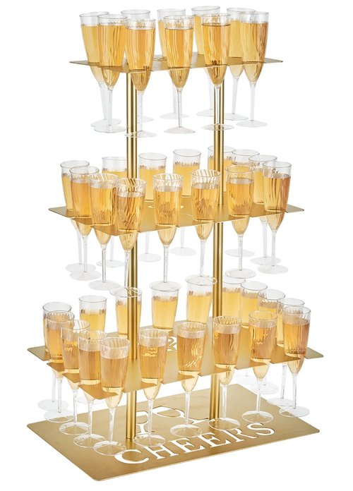 Oftest Metal Champagne Flute Holder Stand for Party – 3-Tier Champagne Tower Display Holds 42 Glasses, Gold Champagne Stand Holder for Wedding, Event, Celebration (Gold, Rectangle)