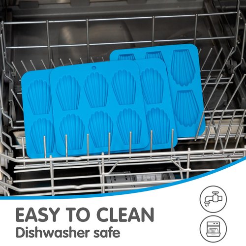 BIGOWL 4 Pack Madeleine Pans for Baking, 6 Cavity Shell Shape Baking Mold Nonstick Cookie Cake Pan for Oven (Blue)