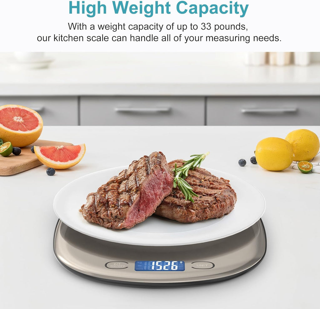 Ultrean Food Scale - 33lb High Capacity Digital Kitchen Scale with LCD Display & Slim Design | Precise 1g Graduation for Cooking & Baking