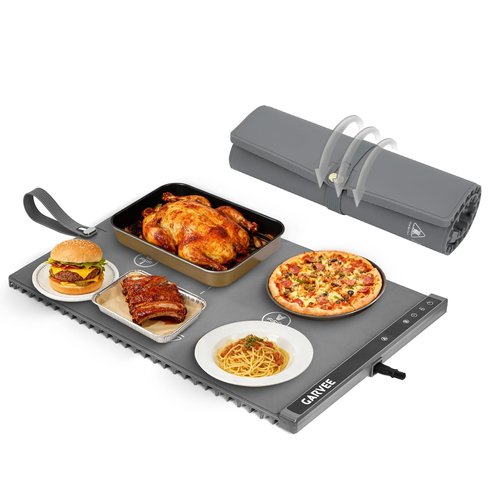 Garvee 3rd Gen Upgraded Food Warming Mat, AB Dual Zone Independent Heating, 24" x15" Electric Warming Tray with 6 Temp Levels & 1-3H Timer, Portable Food Warmer for Parties Buffet, Easy to Clean, Grey