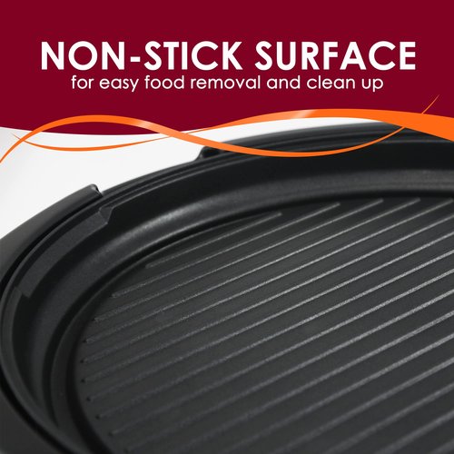 Elite Gourmet EMG-980BX Large Indoor Electric Round Nonstick Grill Cool Touch Fast Heat Up Ideal Low-Fat Meals Dishwasher Safe Includes Glass Lid, 14", Black