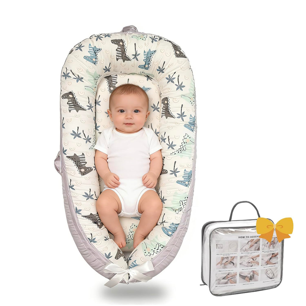 Skiennix Infant Support Cushion - Breathable Organic Cotton Tummy Time Mat | Portable Baby Floor Cushion - Dinosaur World