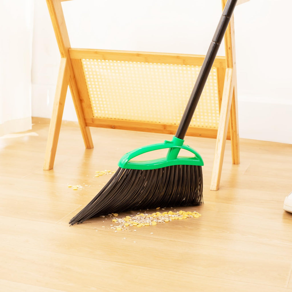 HileSwan 2 Pack Heavy Duty Brooms, 55" Long Handle Indoor Outdoor Angle Broom Set, Household Commercial Floor Cleaning, for Sweeping Home, Kitchen, Deck, Garage, Patio - Green