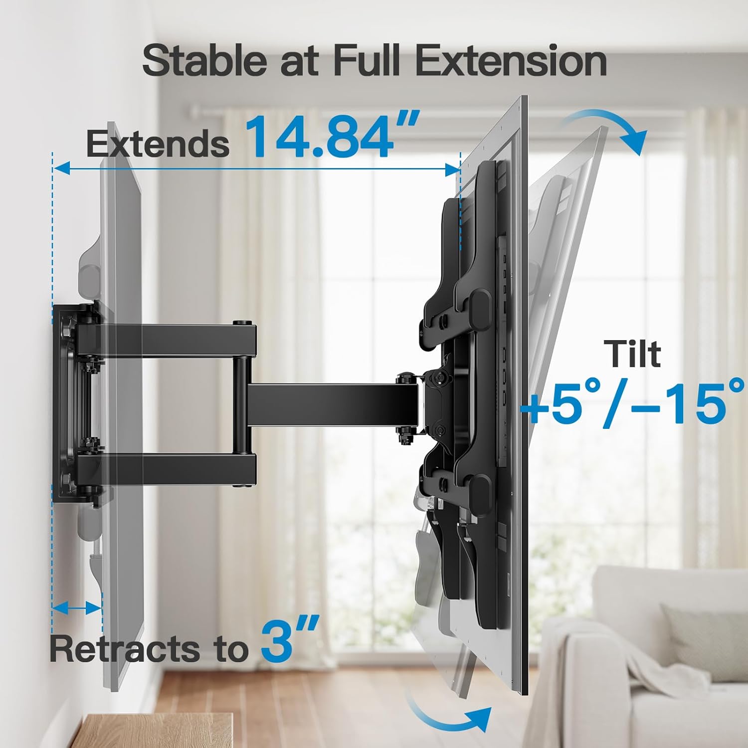 Pipishell Full Motion TV Wall Mount - Fits 37-84 Inch TVs Up to 132lbs | Articulating Swivel & Tilt Design