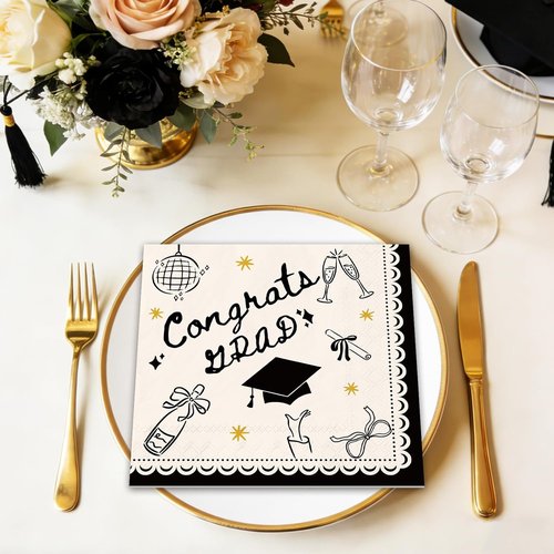 FYSUIMU Graduation Cocktail Napkins - 50 Pcs 3-Ply Disposable Paper for Grad Party Celebrations