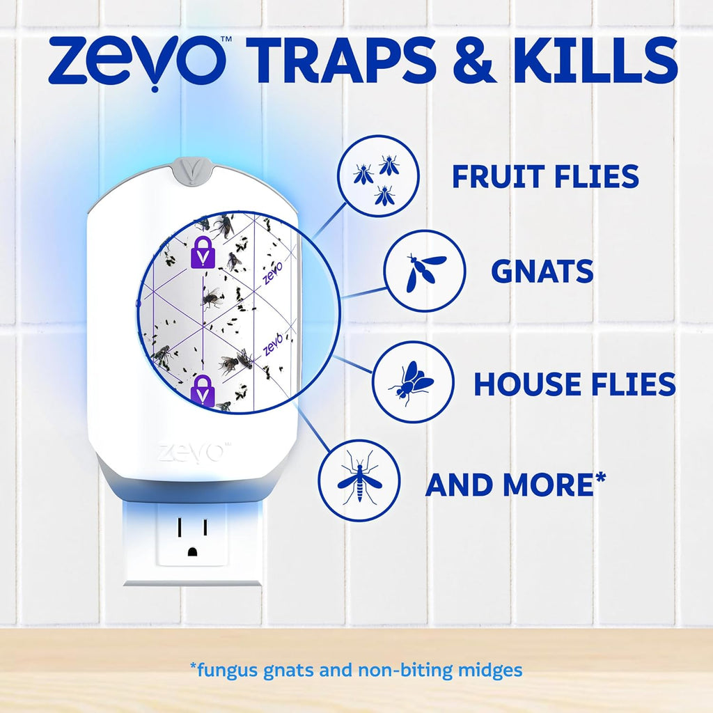 Zevo Flying Insect Trap - Indoor Bug Catcher with 3 Refill Cartridges | UV Light Technology for Flies & Gnats