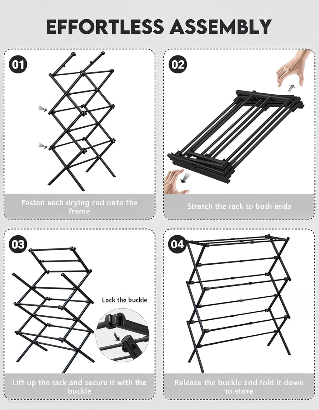 Skiennix 3-Tier Metal Folding Clothes Drying Rack - Collapsible Indoor & Outdoor Laundry Dryer | Black