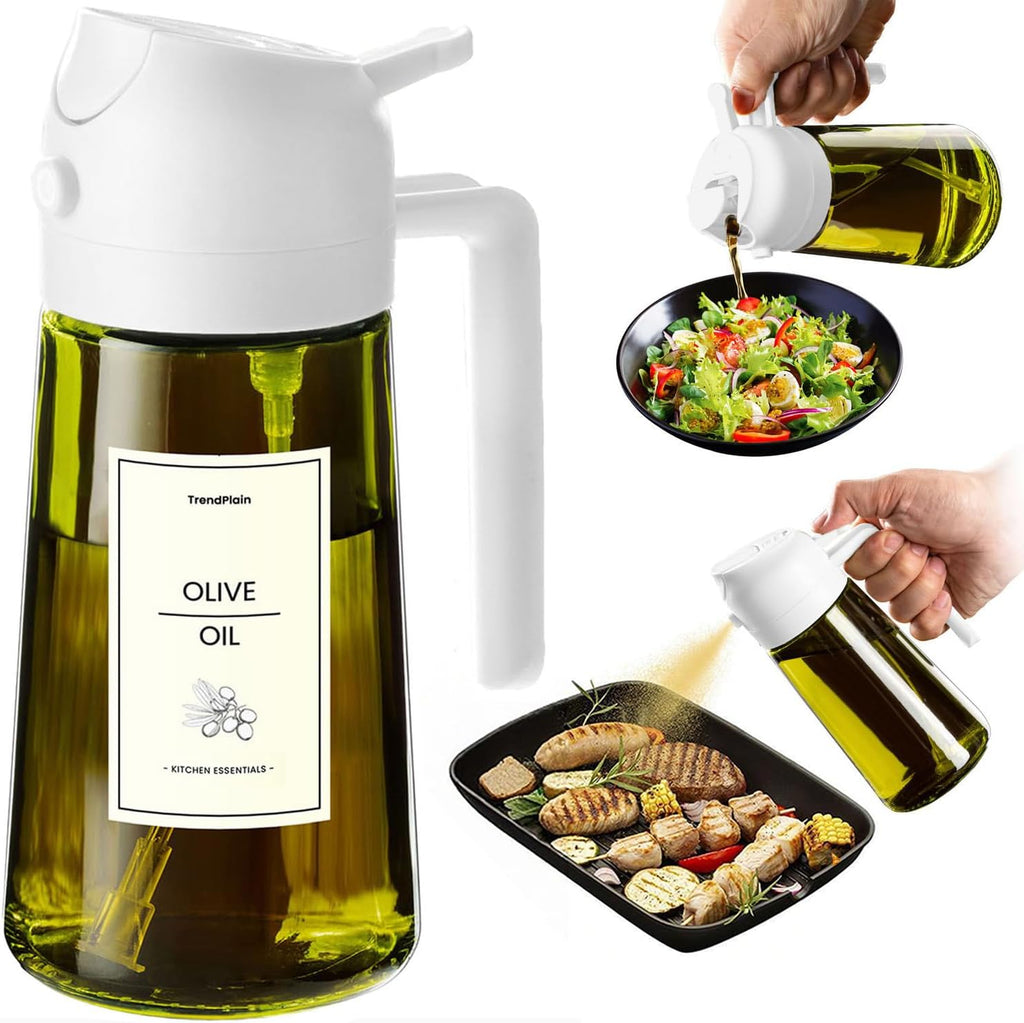 TrendPlain - Olive Oil Dispenser Bottle | 16oz Kitchen Gadget for Cooking & Air Fryer - White