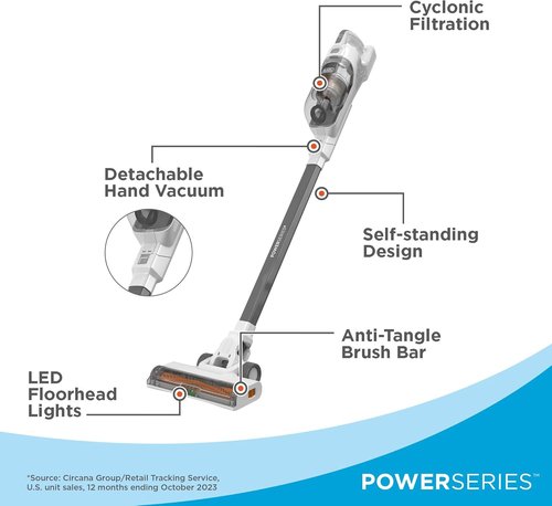 BLACK+DECKER 20V MAX Cordless Stick Vacuum Cleaner - Lightweight, Bagless, LED Lights, Gray | Up to 44 Minutes of Powerful Suction