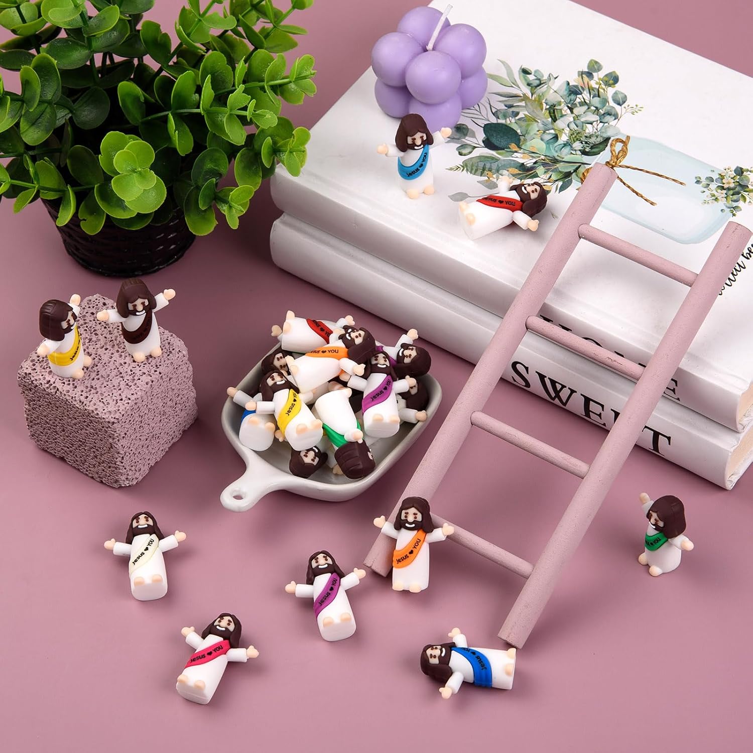 Mini Jesus Figures by [Brand Name] - 50 Pcs Tiny Religious Christ Dolls for Easter Egg Stuffers | Multicolor