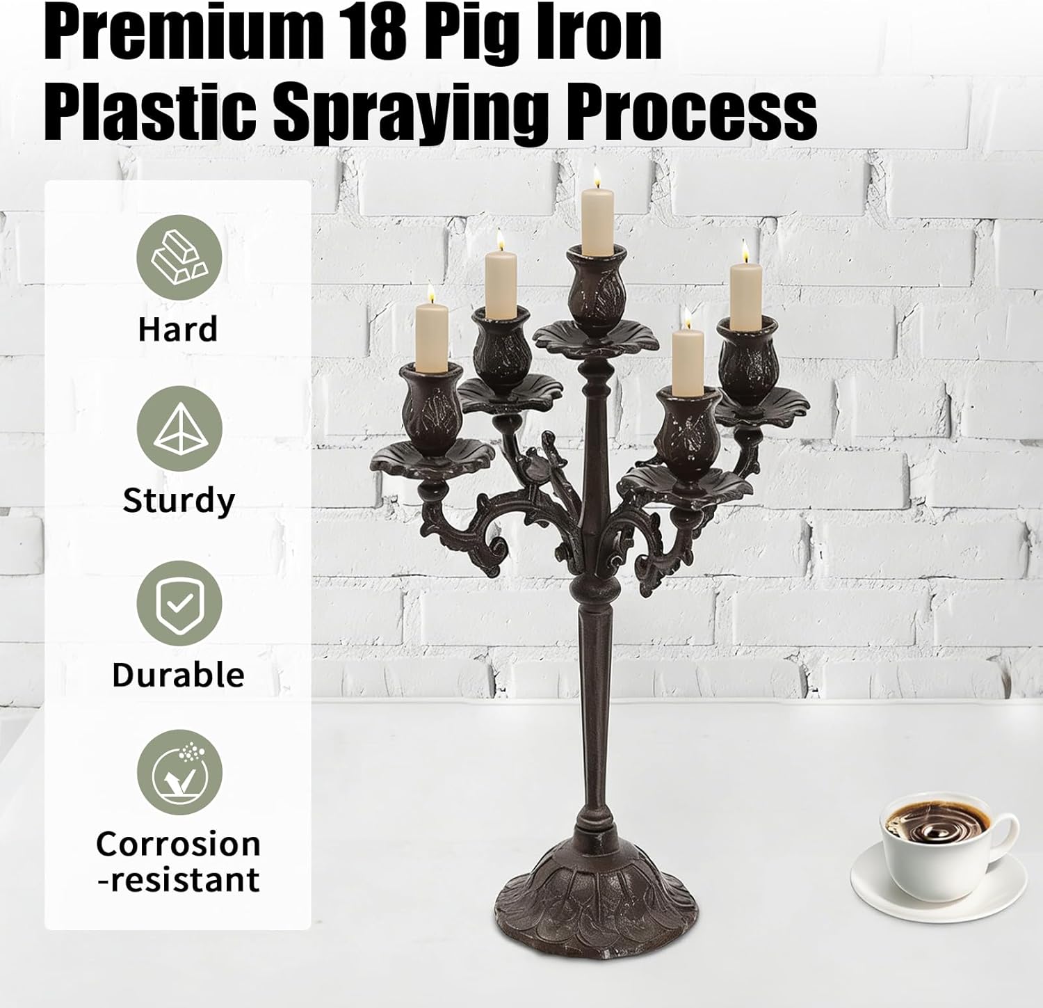 Skiennix 5-Arm Vintage Candle Holder - Heavy Duty Cast Iron Candelabra for Home Decor | Christmas & Wedding