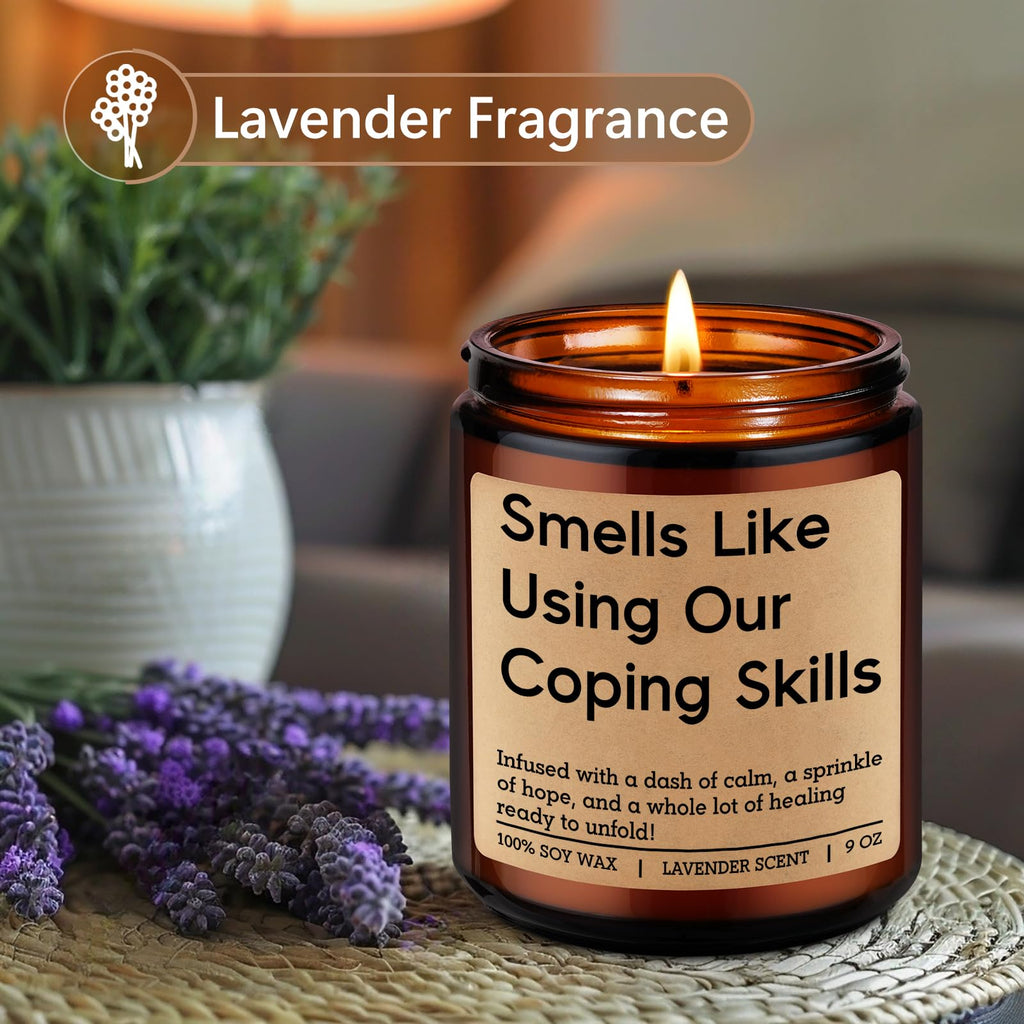 LEADO Funny Coping Skills Candle, Therapist Gifts - Mental Health, Graduation, Psychology, Appreciation Gifts for Therapist, Social Worker, School Counselor, Psychologist, Women - Therapy Office Decor