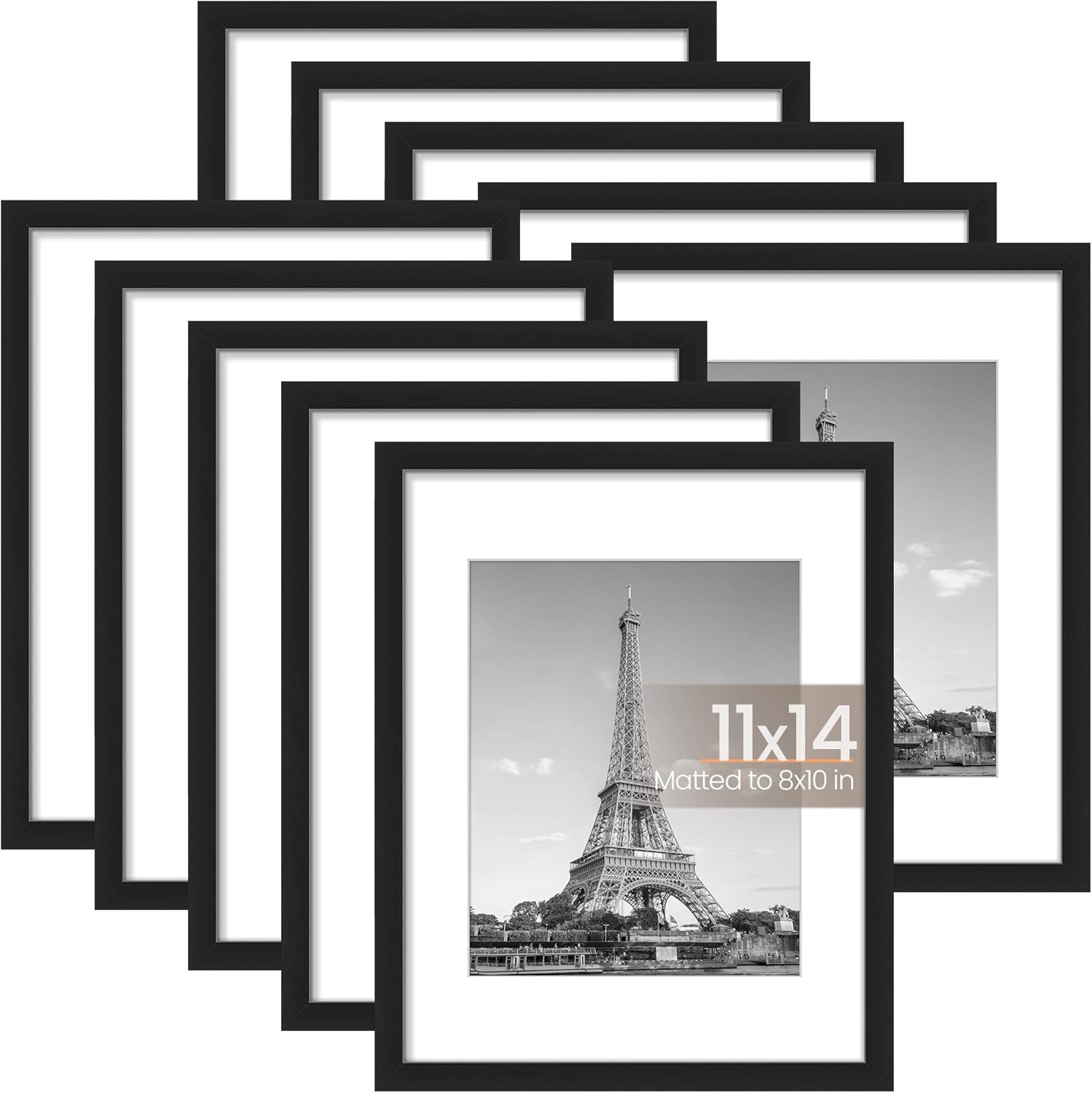Upsimples 11x14 Picture Frame Set of 10 - Multi-Photo Collage Frames for 8x10 or 11x14 Pictures - Black