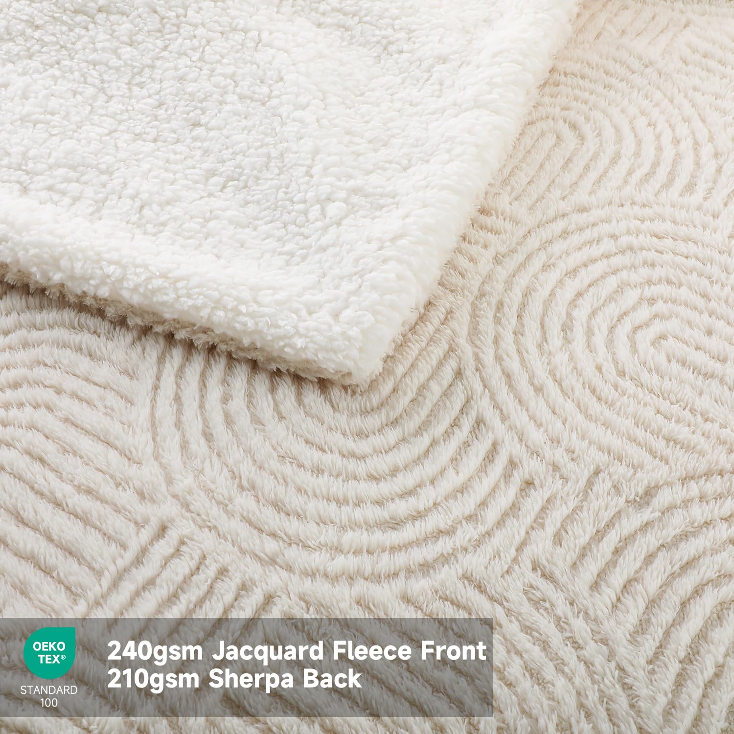 TiMiCalda Heated Throw Blanket Electric - 50"x60" Cozy Soft Jacquard Heating Blanket with 4 Heat Levels & 4 Hours Auto-Off, Electric Throw with Overheating Protection, Warm Gifts, Cream
