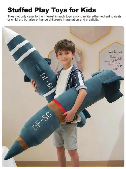 FIAEUGZKM 4ft Long Missile Plush Toy, 47" Giant Stuffed Plush Body Pillow Large Cuddly Soft Cushion Home Decor Plushie Gift for Boys Kids Teens Adults (Dark Grayish Blue, 120cm)