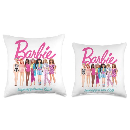 Barbie Inspiring Girls Since 1959 Doll Lineup Throw Pillow