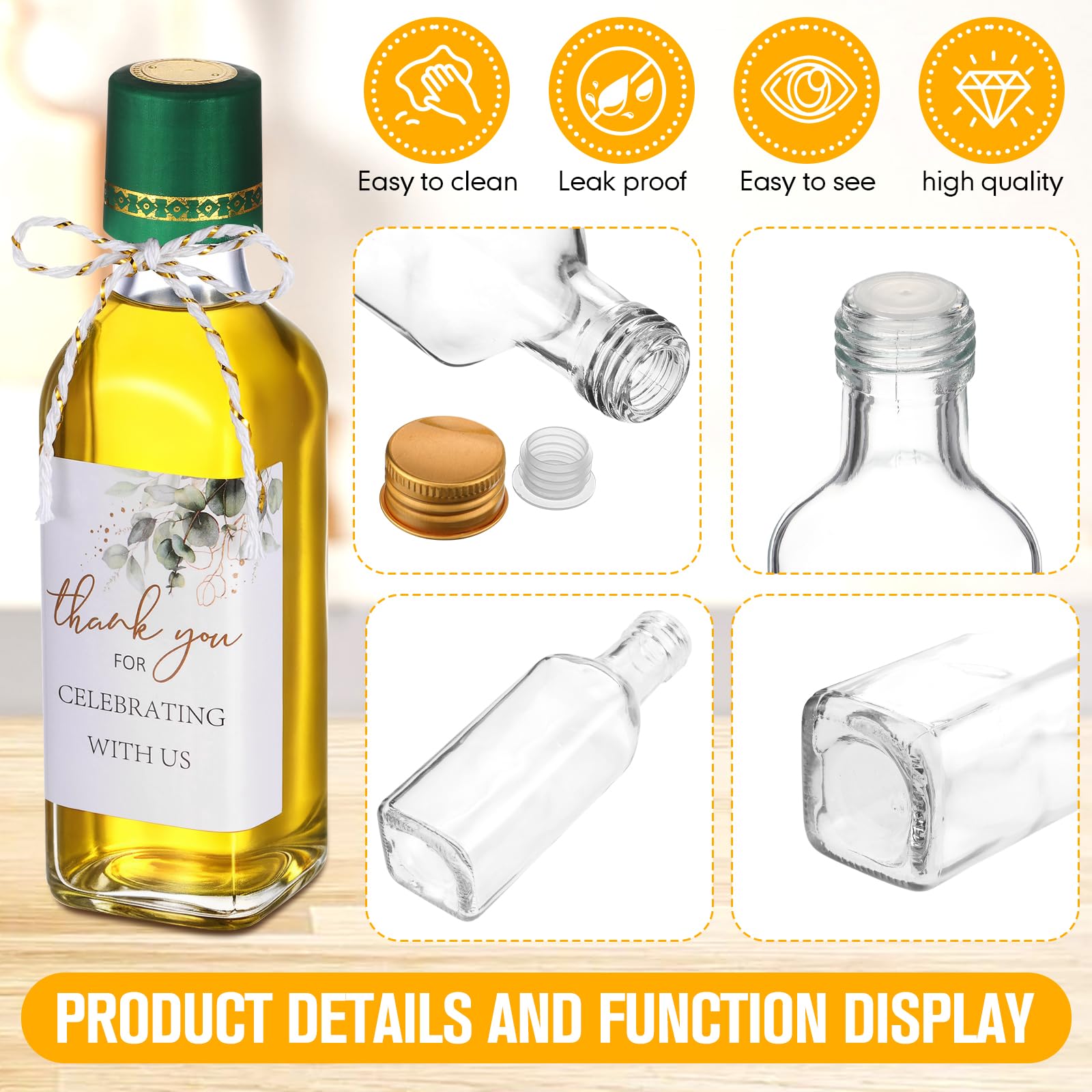 Reallnaive 30 Pack 3 oz Mini Glass Olive Oil Bottles Set, Homemade Wedding Sauce Gift Bottles Leakproof Screw Cap, Thank You Wedding Stickers for Storing Oil Honey Bridal Baby Shower Favors (Green)