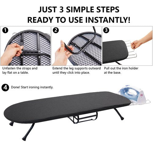 Table Top Ironing Board with Iron Holder and Wall Mount, Foldable Mine Iron Board,Portabled, Omuachip Metal Small Iriong Table Countertop for Space Saving,（No Ironing Included 39 x 12inches, Black