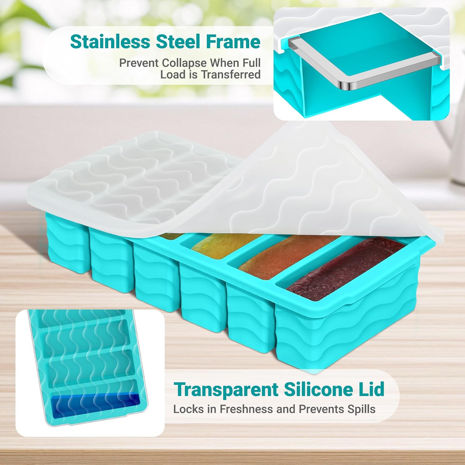Skiennix Silicone Freezer Molds - 1/2 Cup Meal Prep Containers with Lid | 2-Pack for Soup & Sauce