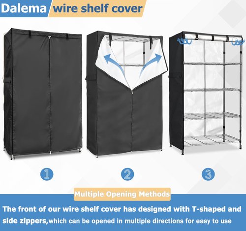 Dalema Wire Rack Covers,Heavy Duty 600D Dustproof Waterproof Storage Rack Covers for Metal Shelves,Storage Shelf Cover with Zipper for Wire Shlef,30''W x 14''D x 63''H,Black with Clear Front