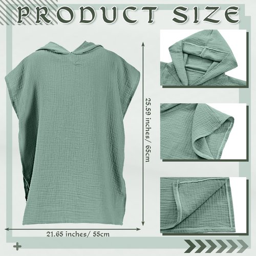 Frienda Muslin Hooded Beach Towel for 3-6 Years Kids Soft Muslin Bath Poncho for Baby Absorbent Fast Drying Blankets for Boys Girls Newborns Toddler Beach Pool Bath Essentials(Green)
