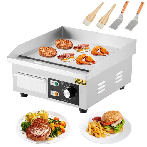 GarveeHome 14 in Commercial Electric Griddle,110V 1500W Electric Restaurant Teppanyaki Flat Top Grill with Shovels & Brushes, Non-Stick Countertop Griddle, Adjustable Temperature Control 122°F-572°F