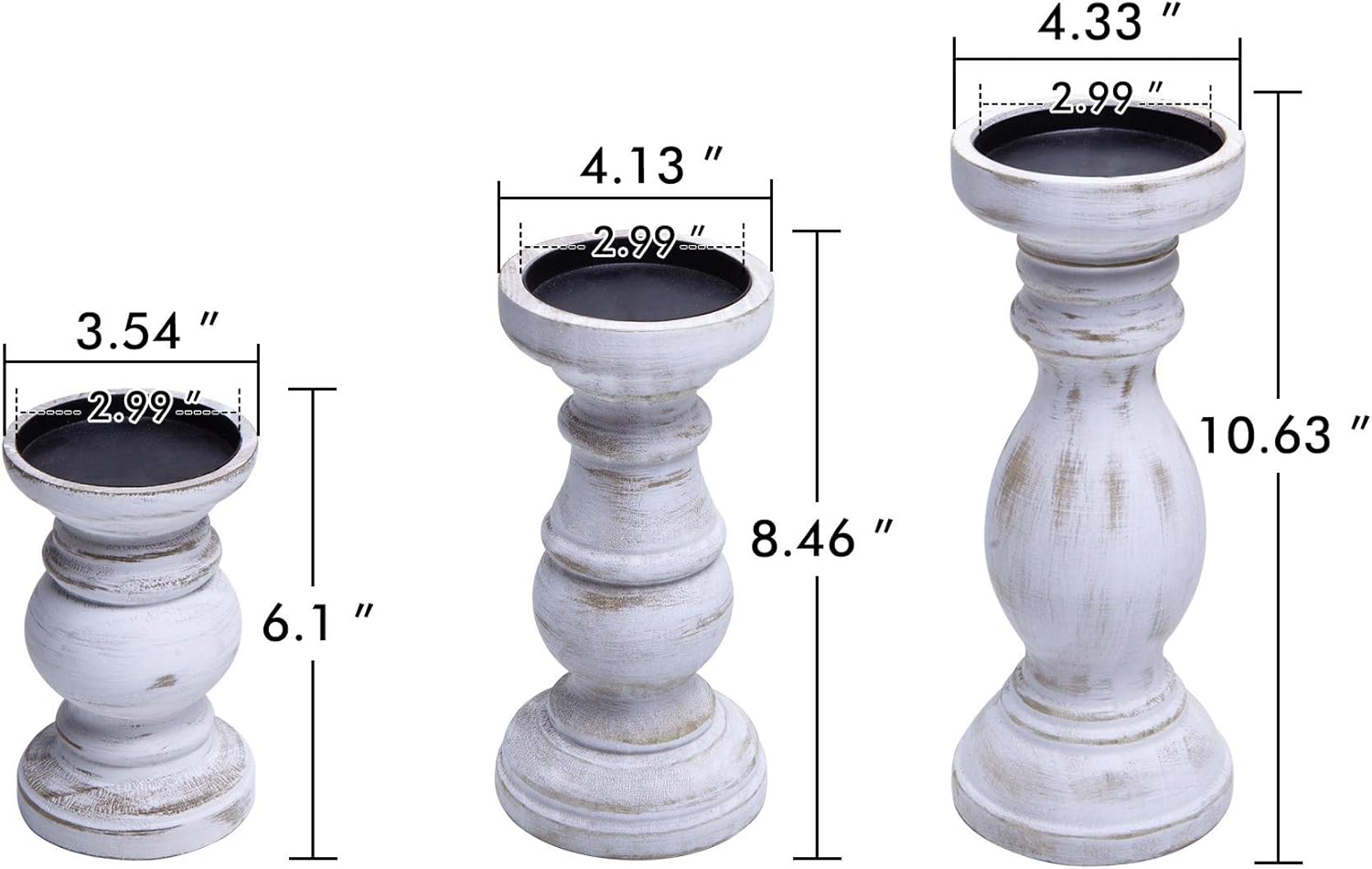 NIKKY HOME Rustic Candle Holder Set of 3 - Farmhouse Wood Stand for Mantle & Dining Table | Distressed White