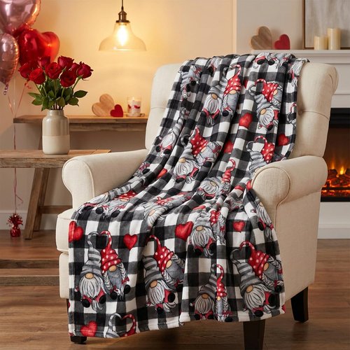 Horaldaily Valentine Flannel Blanket Throw, Buffalo Plaid Gnomes Soft Fuzzy Plush Cozy Fleece Blankets for Couch Sofa Bed Lounging, Ideal Gifts for Kids Adults Wife Self, 50x60