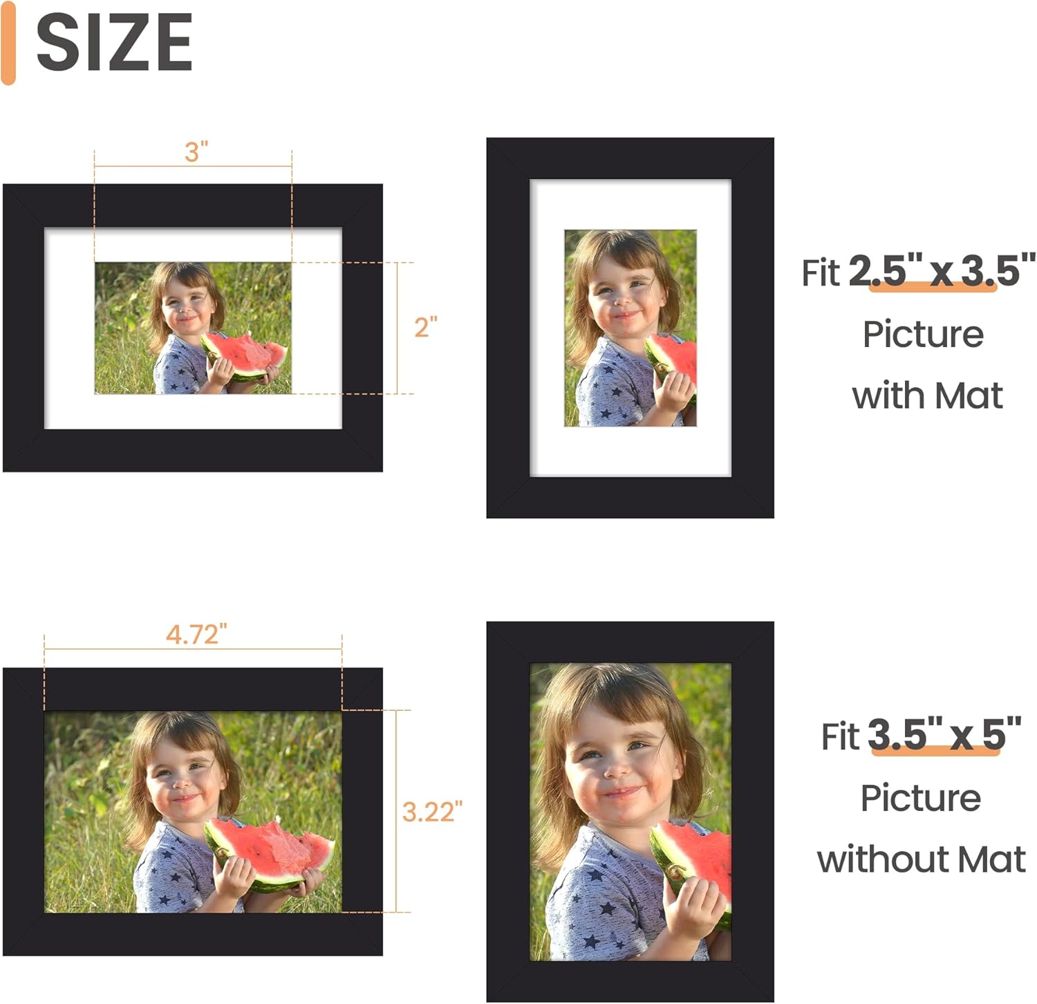 Upsimples 3.5x5 Black Picture Frame - Versatile Display for 2.5x3.5 or 3.5x5 Photos | Wall Hanging, 1 Pack
