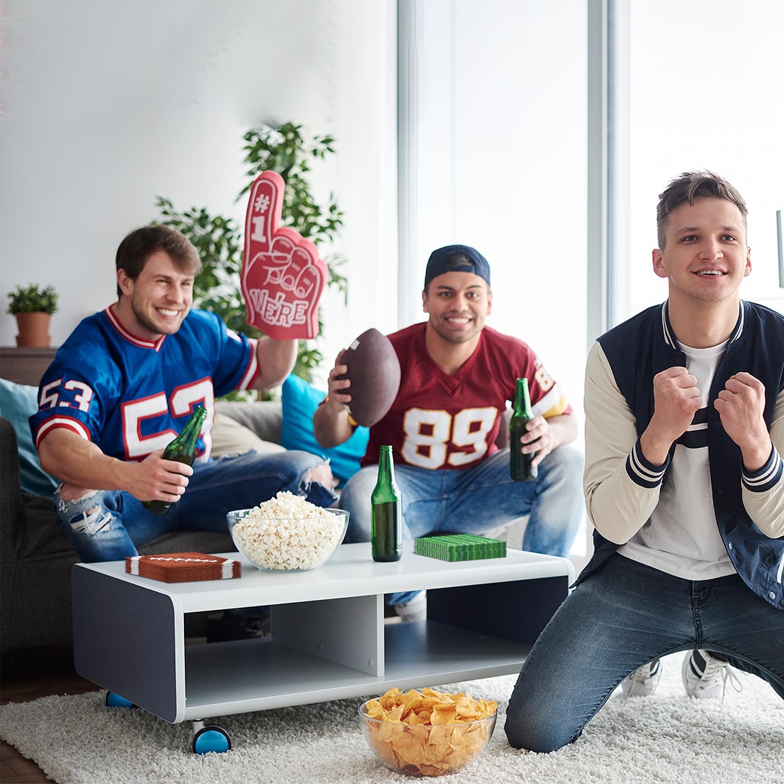 80 Count Football Paper Napkins - 2 Pattern 13 x 13 Inches Disposable Beverage Cocktail Napkins with Sports Ball and Field Designs for Tailgate Parties, Birthdays, and Sports Events
