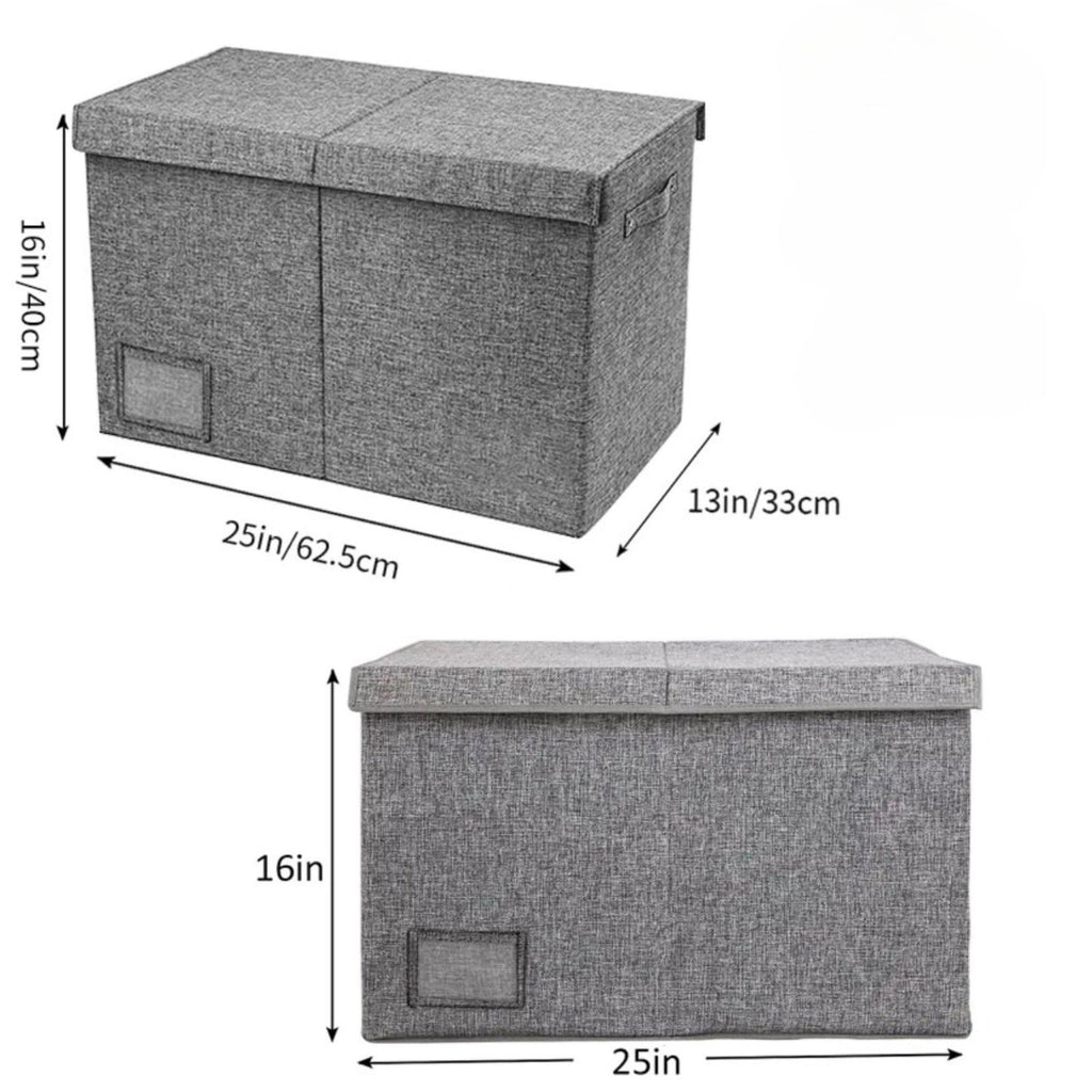 PandaEar Large Toy Storage Box with Lid, Collapsible Organizer Chest Bin Basket for Kids, Boys, Girls, Playroom, Nursery, Bedroom, Closet, 25"x13"x16" (Gray)