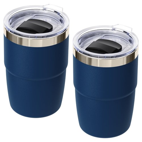 Cafezi 8 oz Small Coffee Cup with Magnetic Lid, Ceramic-Lined 18/8 Stainless Steel, Double-Wall Vacuum Insulated, Stackable, Dishwasher Safe, Mini Tumbler for On-the-Go, 2 Pack, Navy