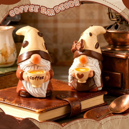 Exasinine Coffee Gnomes - Adorable Resin Figurines for Kitchen Decor & Tiered Tray | 2-Piece Set