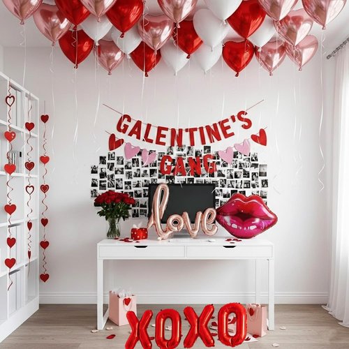 Galentine’s Day Decorations Pack – Heart Balloon Wall Kit with XOXO Balloons, Galentines Gang Banner & Hanging Hearts, Girls Night & Bachelorette Party Decor Set