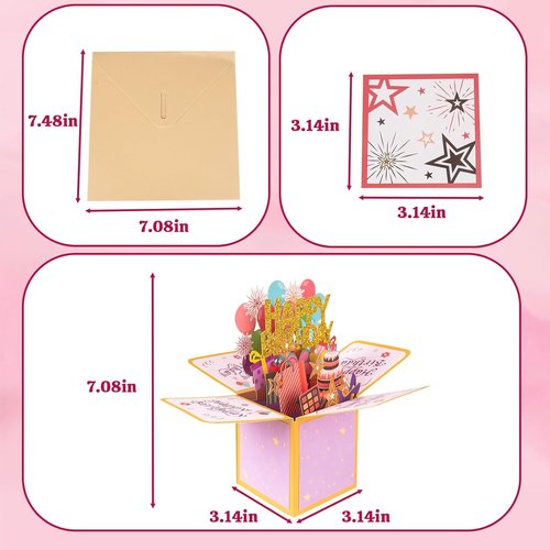 3D Pop Up Birthday Card - Unique Handmade Greeting Card Gift Box for Family & Friends