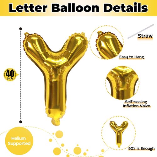 Gold Letter Balloons - 40 Inch Mylar Custom Alphabet Balloons for Birthday Party Decor