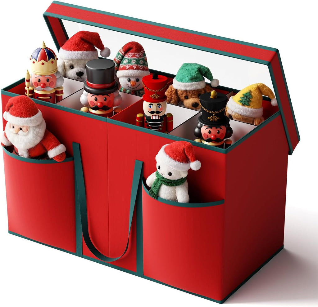 Regine Switzerland Christmas Figurine Storage Box - Large Nutcracker Container with Visible Lid for 15-Inch Collectibles, Red