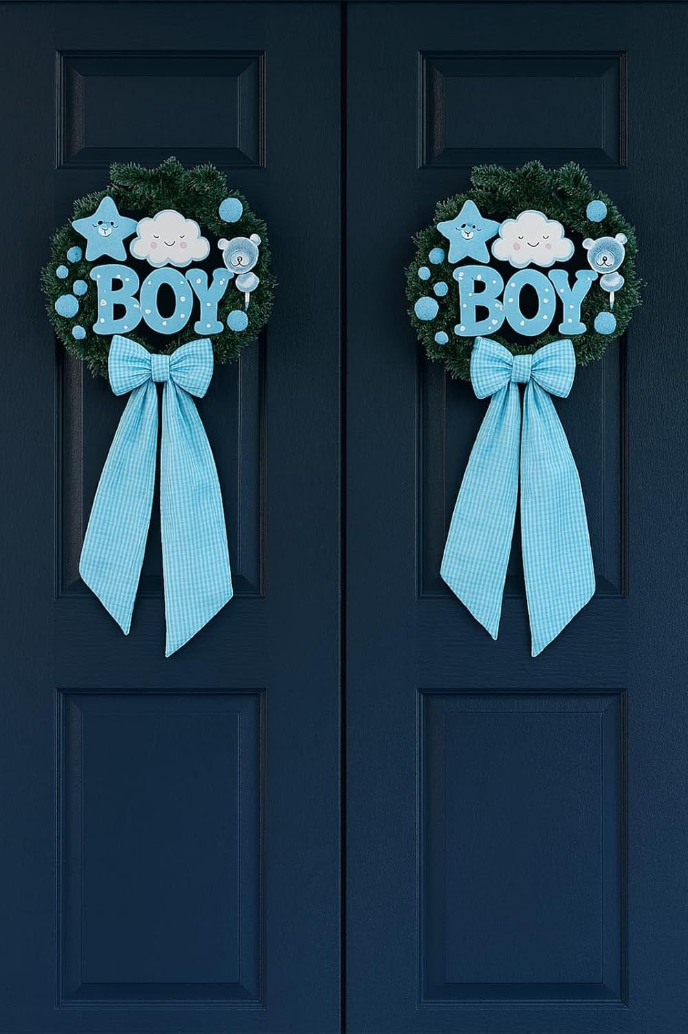 Skiennix Blue Gingham Wreath Sash - 5.12" Wide x 54.33" for Baby Shower & Summer Decor