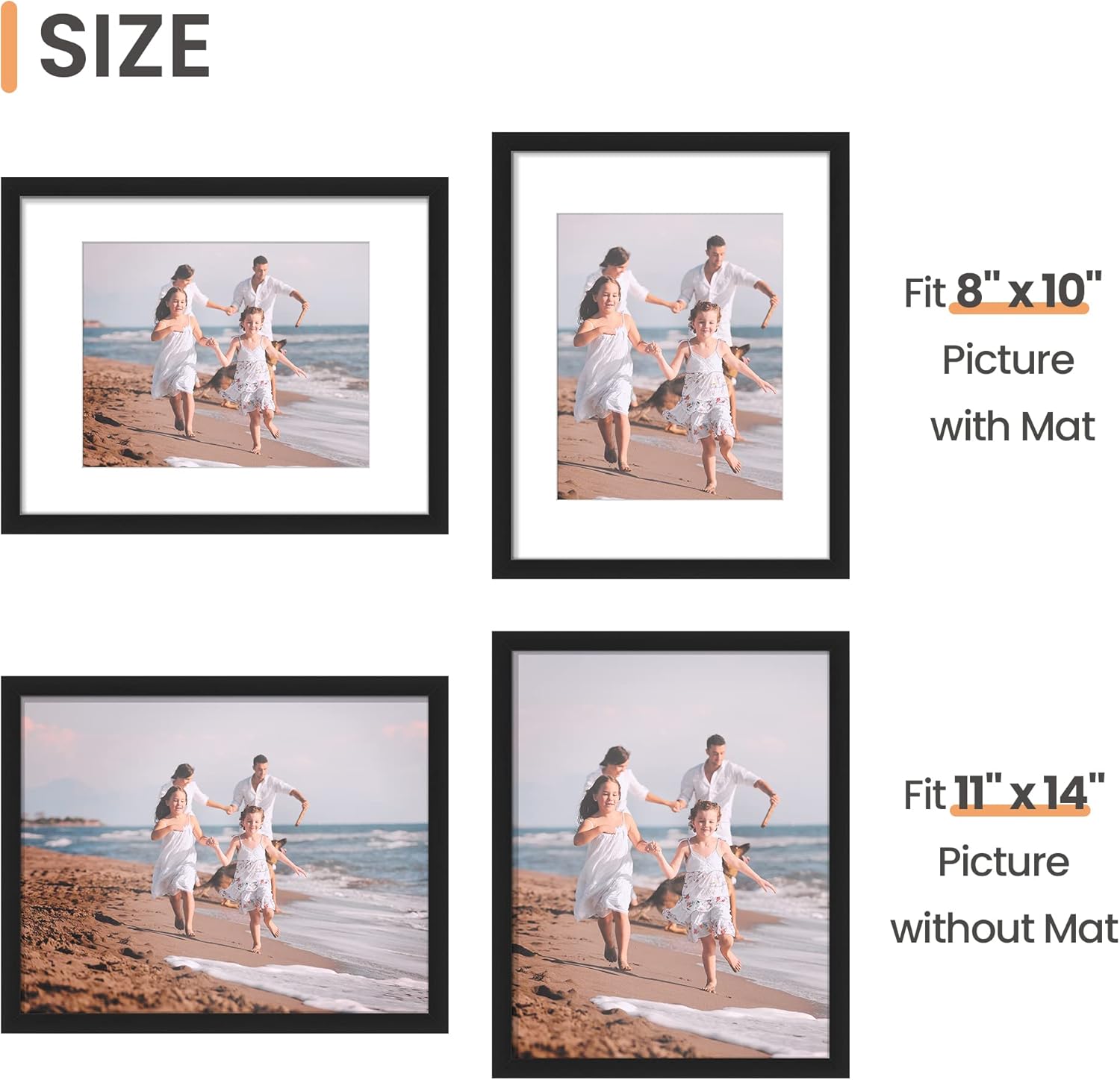Upsimples 11x14 Picture Frame Set of 5 - Display 8x10 or 11x14 Photos | Black Wall Gallery Frames