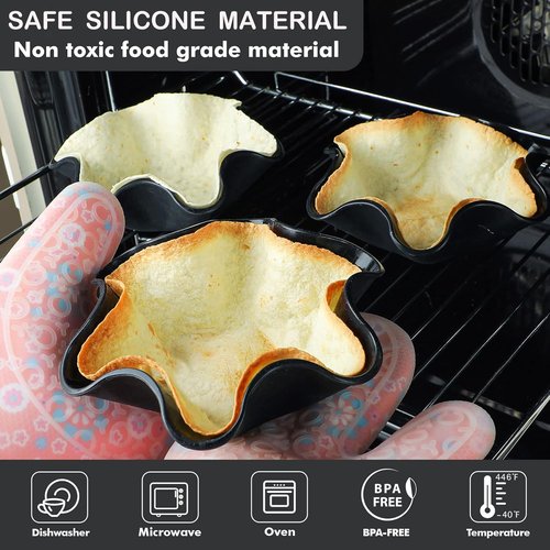 Koluti Tortilla Bowl Maker - Nonstick Silicone Taco Salad Shell Pan | 3 Pack, Oven & Microwave Safe, Black