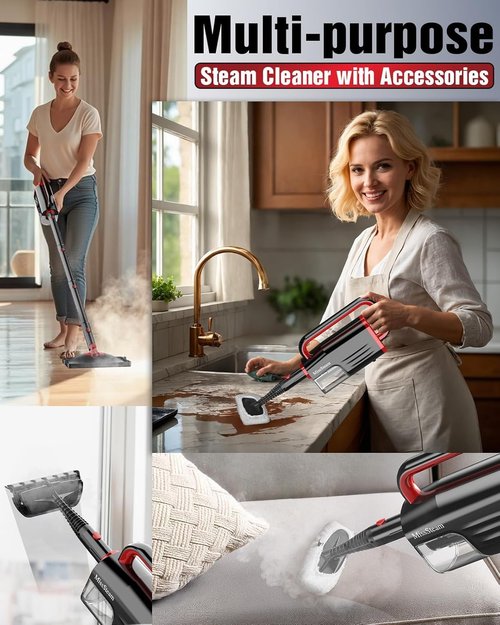 Steam Mop, 19-in-1 Detachable Handheld Steam Cleaner for Home, 230°F Floor Steamer, 2 Steam Modes,3 Adjustable Level, 350ML Tank, Powerful Steam Mops for Cleaning Hardwood Floors, Carpet Tile Grout