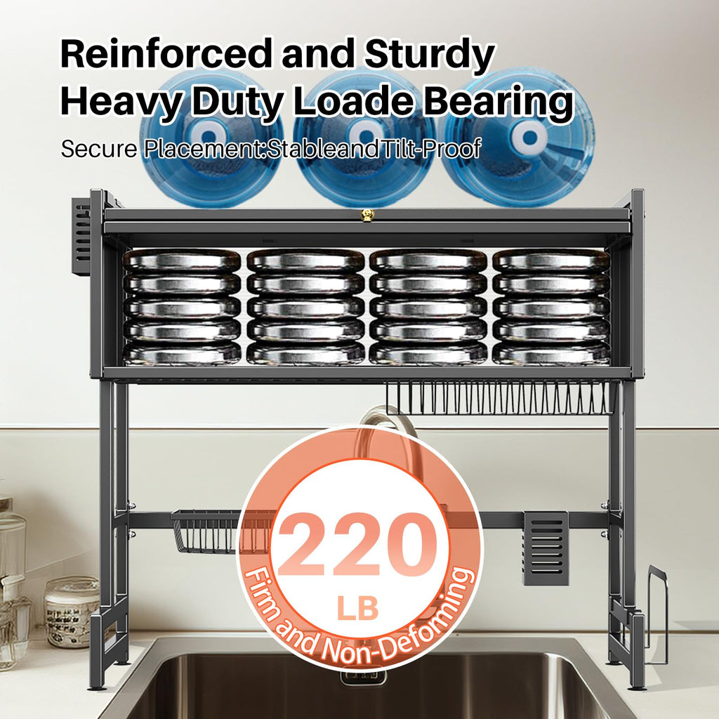 Over The Sink Dish Drainer Drying Rack 3 Tiers with Cover, Keep Kitchen Sink Shlef Organized Space-Saving Dish Drying Rack, Large Stainless Steel Sink Dish Rack for Dishes, Bowls, Cutlery (37.4"w)