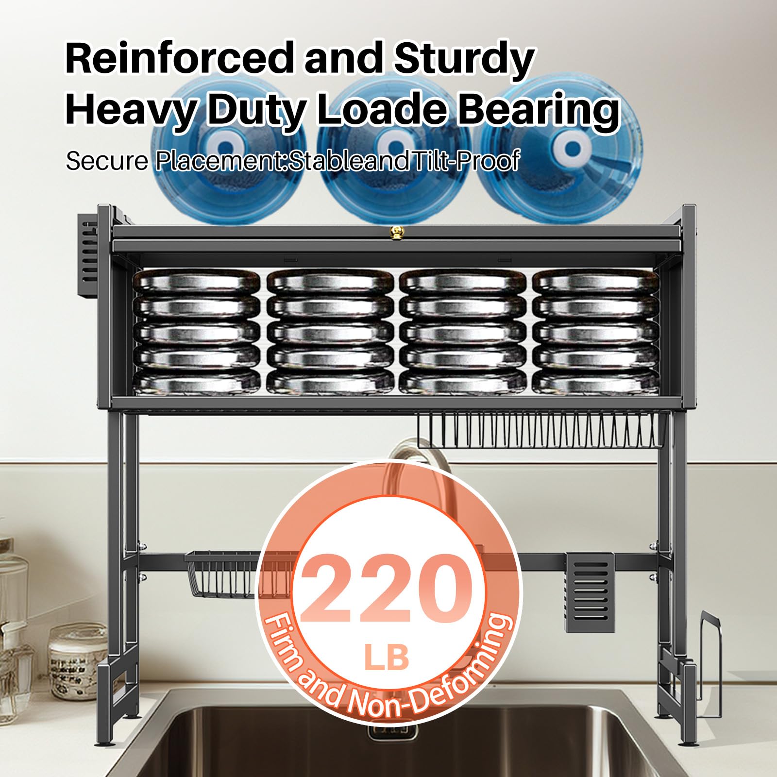 Over The Sink Dish Drainer Drying Rack 3 Tiers with Cover, Keep Kitchen Sink Shlef Organized Space-Saving Dish Drying Rack, Large Stainless Steel Sink Dish Rack for Dishes, Bowls, Cutlery (37.4"w)