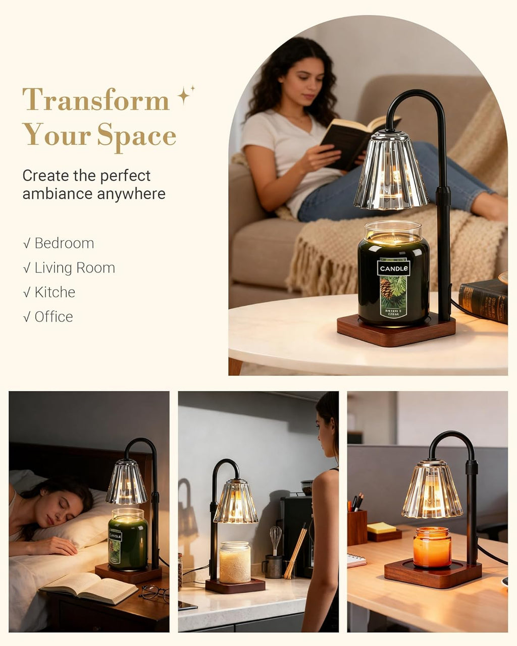 Marycele Candle Warmer Lamp - Adjustable Height with Timer & Dimmer | Perfect Gift for Mom & Sister