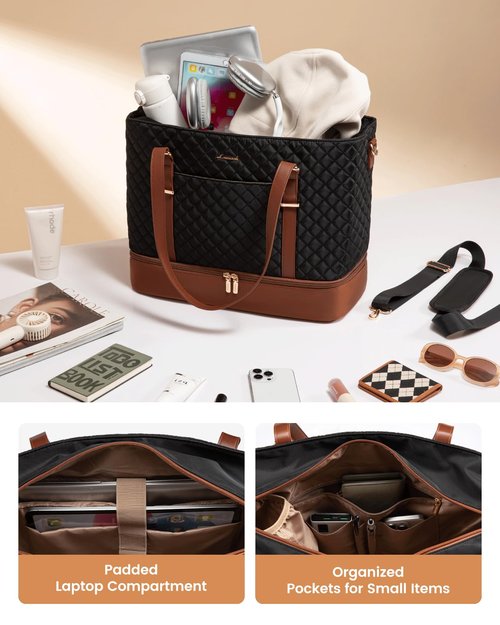 LOVEVOOK Lunch Tote Bag for Women, 15.6 Inch Laptop Work Bag With Lunch Compartment & Large Cup Holder, Lightweight Work Briefcase for Travel, Bussiness, Teacher