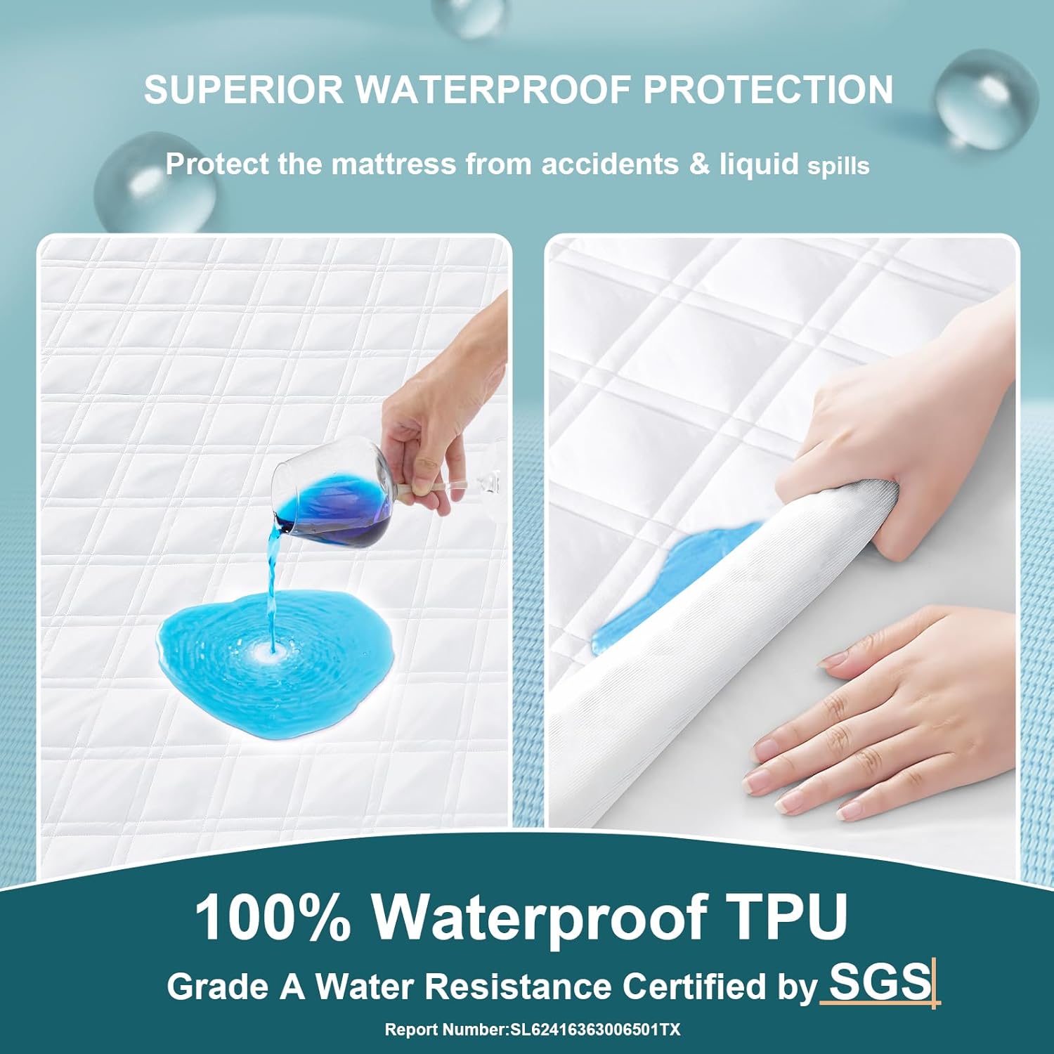 Skiennix Waterproof Mattress Protector - Soft Noiseless Bed Cover for Queen Size | Deep Pocket, Washable, White