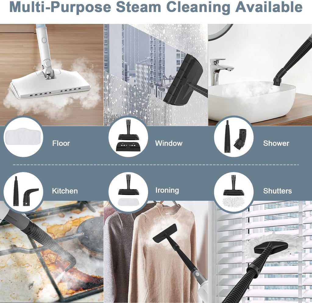 Skiennix 6-in-1 Steam Mop Cleaner - Versatile 2 Modes, 400ML Tank, 23FT Cable | Azure Color