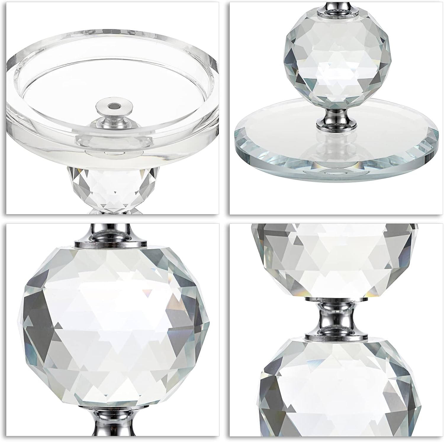 OwnMy Crystal Glass Pillar Candlestick Holders - Set of 3 Modern Tealight Votive Stands for Weddings & Home Decor